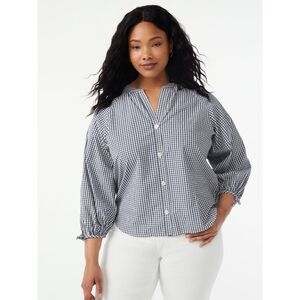 Free Assembly Puff Sleeve V-neck Button Blouse Bloating Them